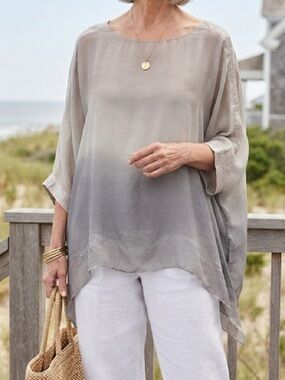 Prontomoda Silk Dolman Sleeve Oversized Silk Blouse Ombre Pink Grey Size Small
